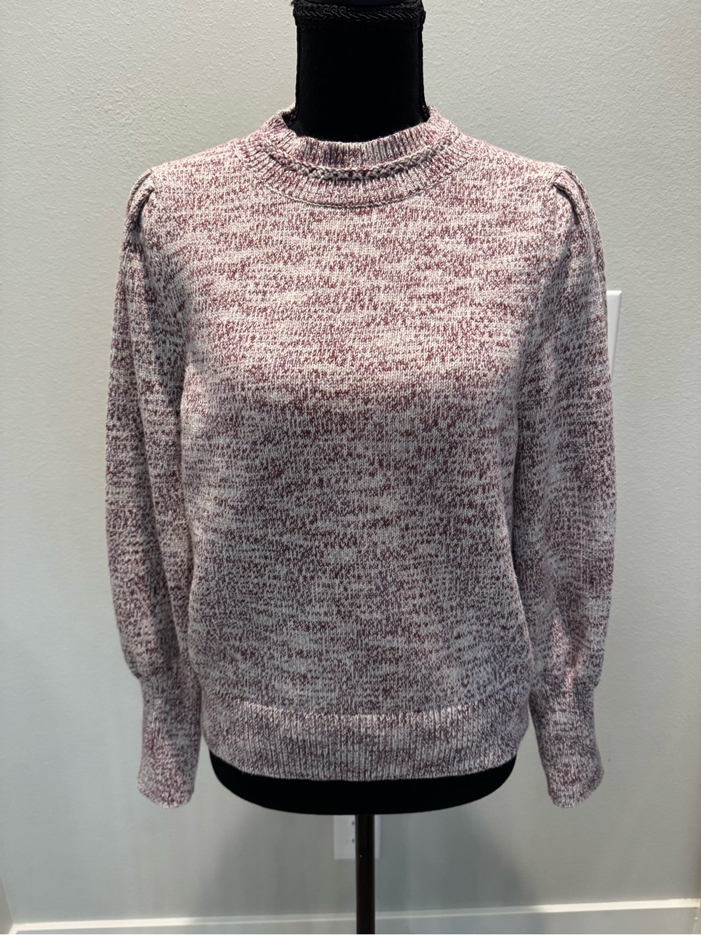 Treasure & Bond Size Small Marled Puff Sleeve Crewneck Sweater Mauve Cream